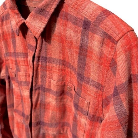 REI Flannel Large Long Sleeve Plaid Cotton Fall‎ Orange Brown Pre-owned - Picture 1 of 8